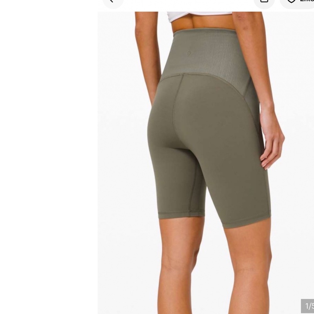 Lululemon High Rise Ribbed Biker Shorts Olive Green Size 4 Athletic Yoga Gym